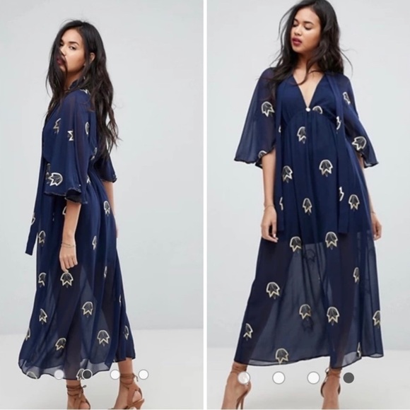 Stevie May Embroidered Leaf Dress V Neck, Lined, Empire Waist Open Back Size XS - Picture 13 of 16